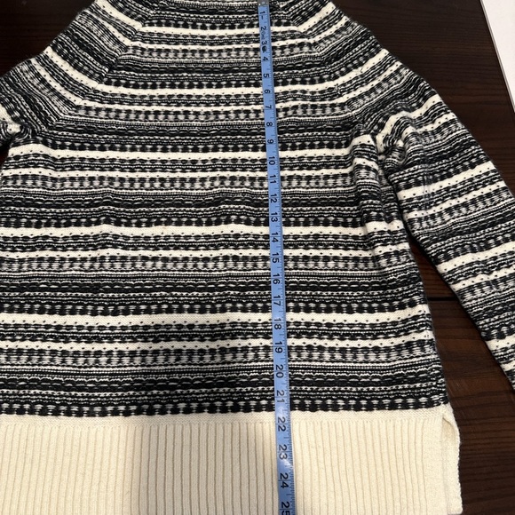 Talbots Black White Striped Mock Neck Sweater Women’s Size M Cozy Winter Knit - Picture 5 of 7